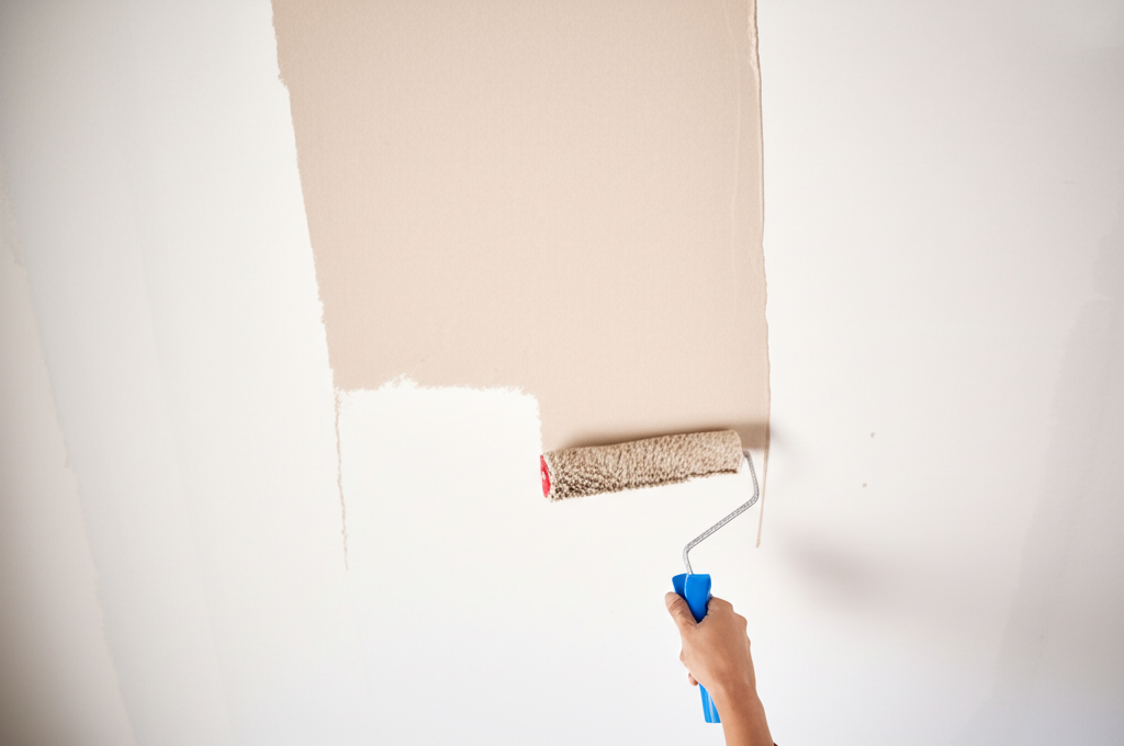 Professional painter applying paint to finished drywall